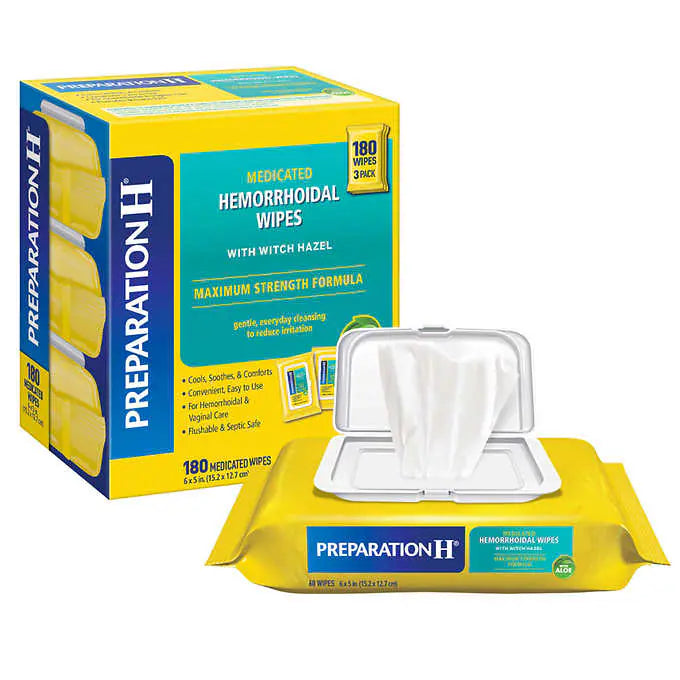 Preparation H Medicated Hemorrhoidal Wipes, 180 Wipes