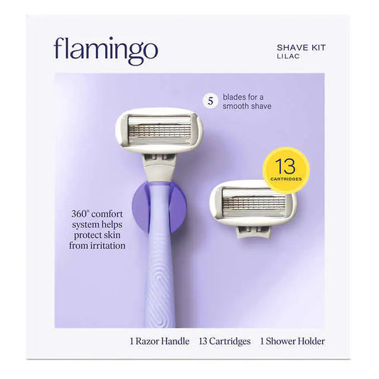 Flamingo Razor Shave Kit, 1 Lilac Handle + 13 Cartridges